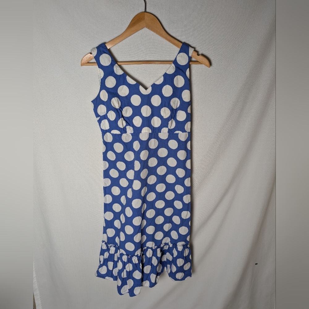 Hanna Andersson Blue And White Polka Dot Dress with Ruffle Hem